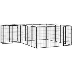 vidaXL 22-Panel Dog Playpen Black Powder-coated Steel - Black