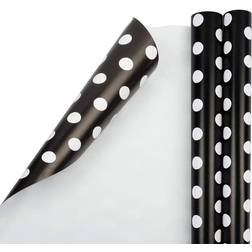 Jam Paper All Occasion Polka Dot Gift Wrapping 25 Sq ft Black & White Dots 2/Pack