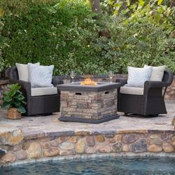 Christopher Knight Home Aliia Outdoor 2 Seater Wicker Swivel Rocker Chat Set Fire Pit