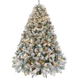 Yaheetech Pre-lit Artificial Incandescent Warm Lights Snow Flocked White Christmas Tree 89.7"