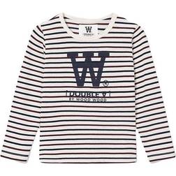 Wood Wood Kid's Kim Typo LS - Off White/Burgundy Stripes