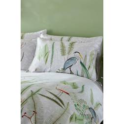 Paoletti Aaliyah 200 Thread Count Botanical Piped Pillow Case Green, Grey