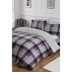 Dreamscene Check Teddy Duvet Cover Grey, Silver (260x220cm)