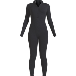 PrettyLittleThing Structured Contour Rib Zip Jumpsuit - Black