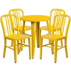 Flash Furniture Thomas Commercial Grade 24" Round Yellow Metal Indoor-Outdoor Table Slat Patio Dining Set