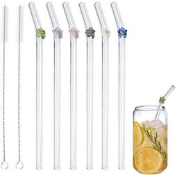 Reusable Glass Straw with Flower with Cleaning Brush