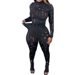 2 Piece Outfits Women Long Sleeve Blouse Bodycon Pants Set