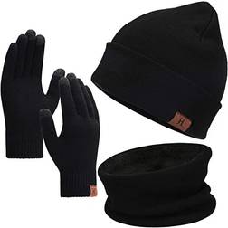 Winter Beanie Hat Scarf Touchscreen Gloves Set