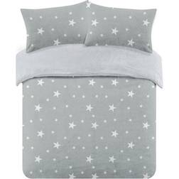 Brentfords Dreamscene Star Teddy Fleece Duvet Cover White, Grey, Silver
