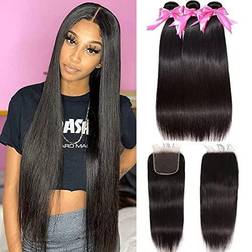 Belextens Straight Brazilian Lace Closure Bundles 3-pack