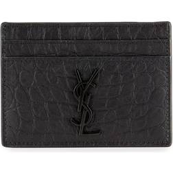 Saint Laurent Croc Embossed Cardholder - Black