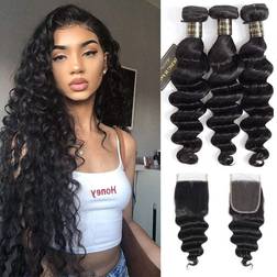 DONG H hair Peruvian Loose Deep Wave Bundles 4-pack