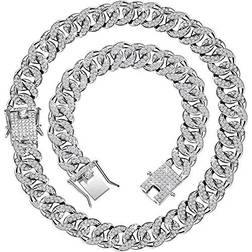 Hicarer Cuban Chain Necklace Bracelet - Silver/Transparent