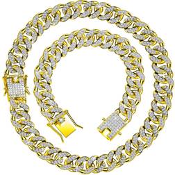 Hicarer Cuban Chain Necklace Bracelet - Gold/Transparent