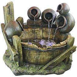 Design Toscano Urns & Barrel Cascading Waterfall Illuminated Garden Fountain