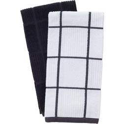 T-fal Solid And Check Parquet Two Pack Kitchen Towel Black, Gray