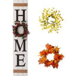 GlitzHome 42in H Porch Sign with 3 Wreathes. Wall Decor 1.2x42"