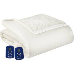 Micro Flannel Ultra Velvet Heated Blankets Beige, White (228.6x228.6cm)