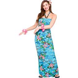 Wicked Costumes Hawaiian Maxi Dress Orchid Ocean Print