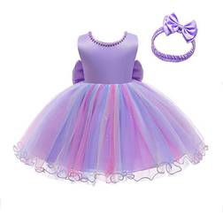 Baby Girls Ruffle Lace Backless with Headwear Bowknot Flower Dresses