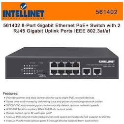 Intellinet 8-Port Gigabit Ethernet PoE+ Switch 2 RJ45 30-15.4 W