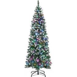 Homcom 6 ft Pre-Lit Slim Snow Tipped Artificial with Multi-Coloured Christmas Tree 182.9cm