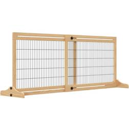 Pawhut Adjustable Wooden Pet Gate with 3 Panels Natural