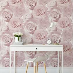 Muriva Bella Soft Pink Flower Rose Bloom 3D Effect Floral Wallpaper