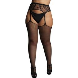 Le Désir Fishnet and Lace Garterbelt Stockings Plus Size
