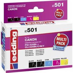 Edding Encre Remplace PGI-525PGBK CLI-526BK CLI-526C CLI-526M CLI-526Y Compatible Pack Bundle Noir + 3 Couleurs