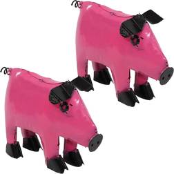 Metal 12" Set of 2 Princess Pig Statues Garden