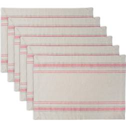 DII French Stripe Tabletop Collection Farmhouse Place Mat Gray, Beige, Brown, Red