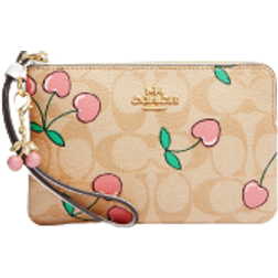 Coach Corner Zip Wristlet In Signature Canvas with Heart Cherry Print