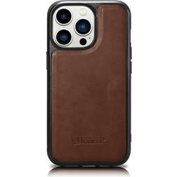 Icarer iPhone 14 Pro Max (MagSafe Compatible) Brown (WMI14220720-BN) Leather Oil Wax Case with Genuine Leather