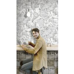 Noordwand (Metallic and grey) Noordwand Wallpaper Friends&Coffee Boxes and Lock Metallic&Beige/Metallic&Grey