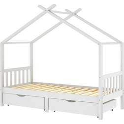 vidaXL Solid Pine Wood Kids Bed Frame with Drawers White Base