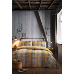 & Drapes Colville Check-100% Duvet Cover Grey, Yellow, White