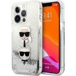 Karl Lagerfeld KLHCP13XKICGLS Coque de Protection pour iPhone 13 Pro Max 6,7' Argent Liquid Glitter Karl&Choupette Head