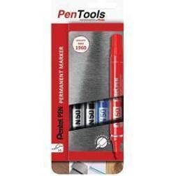 Pentel PenTools N50 Permanent markör, robust rund spets (3,0 mm linje) för permanenta markeringar, 4 stycken – blandade färger