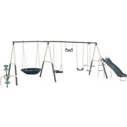 XDP Recreation Deerfield 10-Child Capacity Kids Swing Set with Outdoor Playground