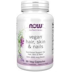 Now Foods Solutions, Vegan Hair, Skin & Nails, Nutritional Support with 5,000 mcg