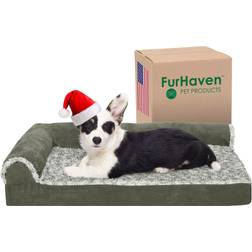 FurHaven Two-Tone Faux & Suede L Shaped Chaise Egg Crate Bed