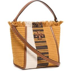 Tory Burch Small McGraw Woven Stripe Bucket Bag Chutney/Natural OS