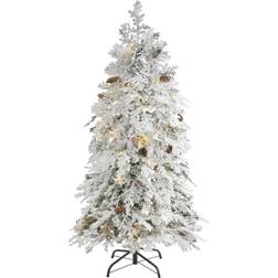 Nearly Natural Pre-Lit Flocked Montana Down Swept Spruce Artificial Christmas Tree 60"