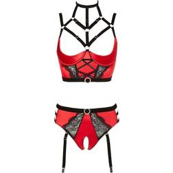 Abierta Fina Sensual Bustier con spalline e slip con bretelle abbinate rosso Rosso