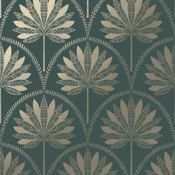 Holden Teal Metal Palm Treetop Vinyl Wallpaper wilko