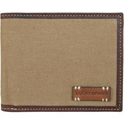 Lucky Brand Men's Canvas with Leather Trim Bifold Wallet - Khaki