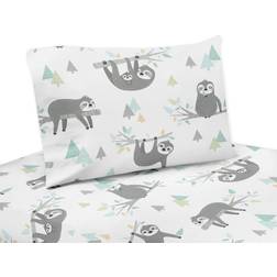 Sweet Jojo Designs Jungle Sloth Leaf Bed Sheet Gray, Green, Turquoise, Blue