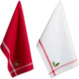 DII Stripe Holly & Mistletoe Holiday Dishtowel Tablecloth White, Red