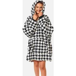 Dreamscene Houndstooth Oversized Hoodie Blanket White